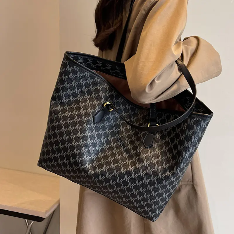 Women's Brown Monogram Tote Bag with Leather Handles - Image 7
