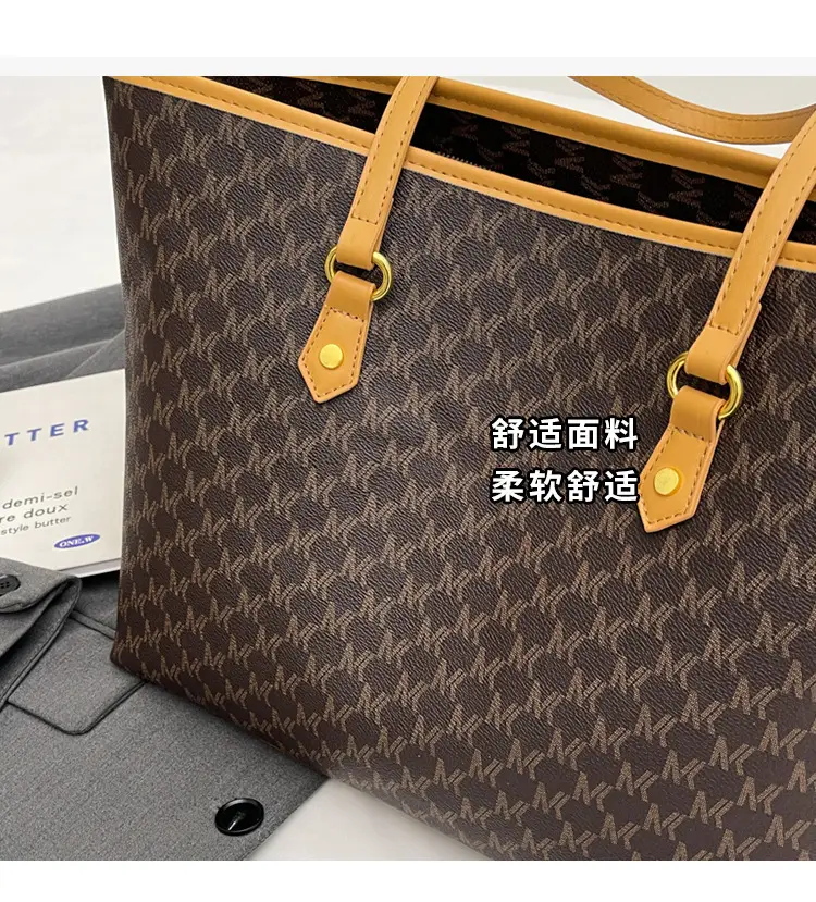 Women's Brown Monogram Tote Bag with Leather Handles — feature 12