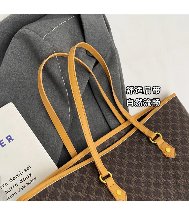 Women's Brown Monogram Tote Bag with Leather Handles — feature 14