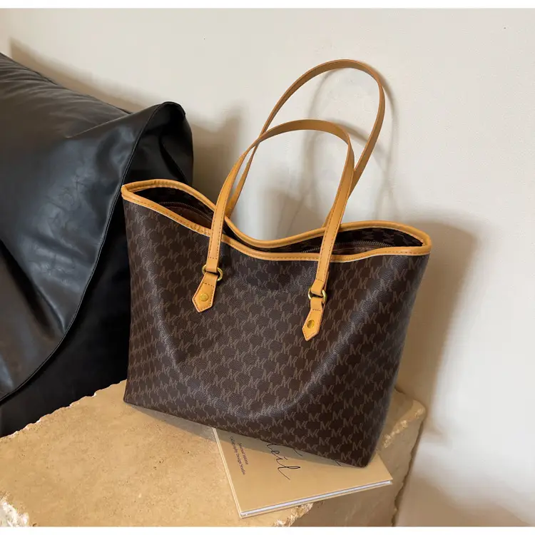 Women's Brown Monogram Tote Bag with Leather Handles — feature 17