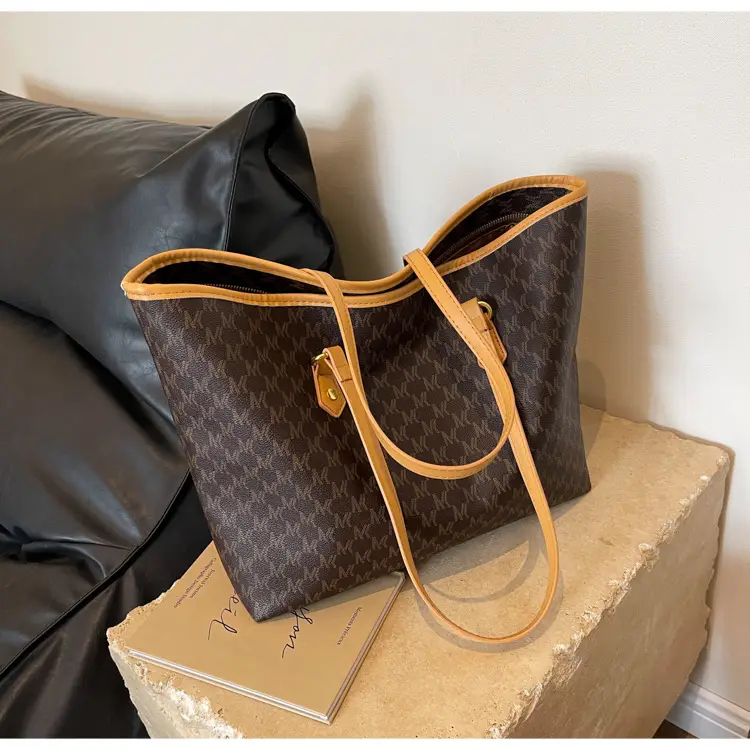 Women's Brown Monogram Tote Bag with Leather Handles — feature 18