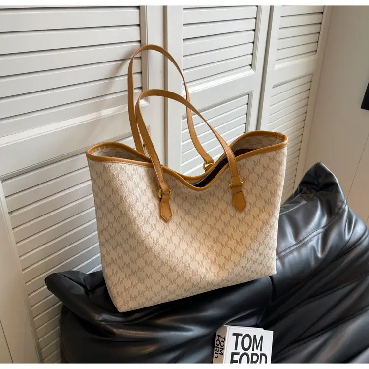 Women's Brown Monogram Tote Bag with Leather Handles — feature 22