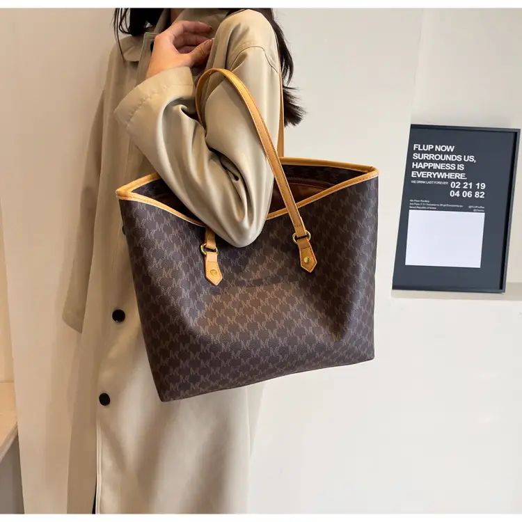 Women's Brown Monogram Tote Bag with Leather Handles — feature 23
