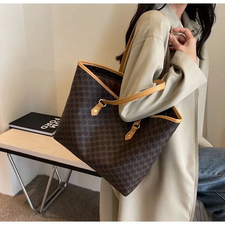 Women's Brown Monogram Tote Bag with Leather Handles — feature 24