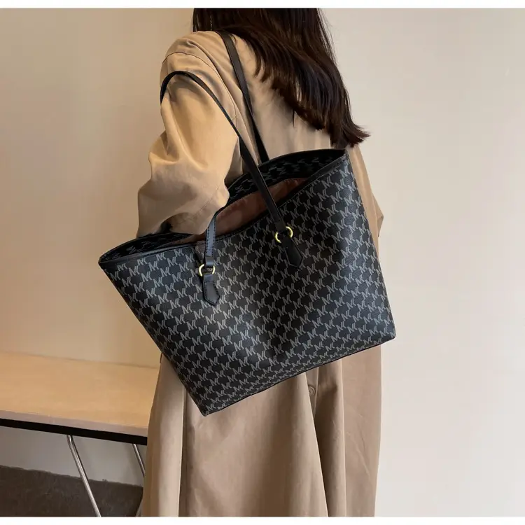 Women's Brown Monogram Tote Bag with Leather Handles — feature 27