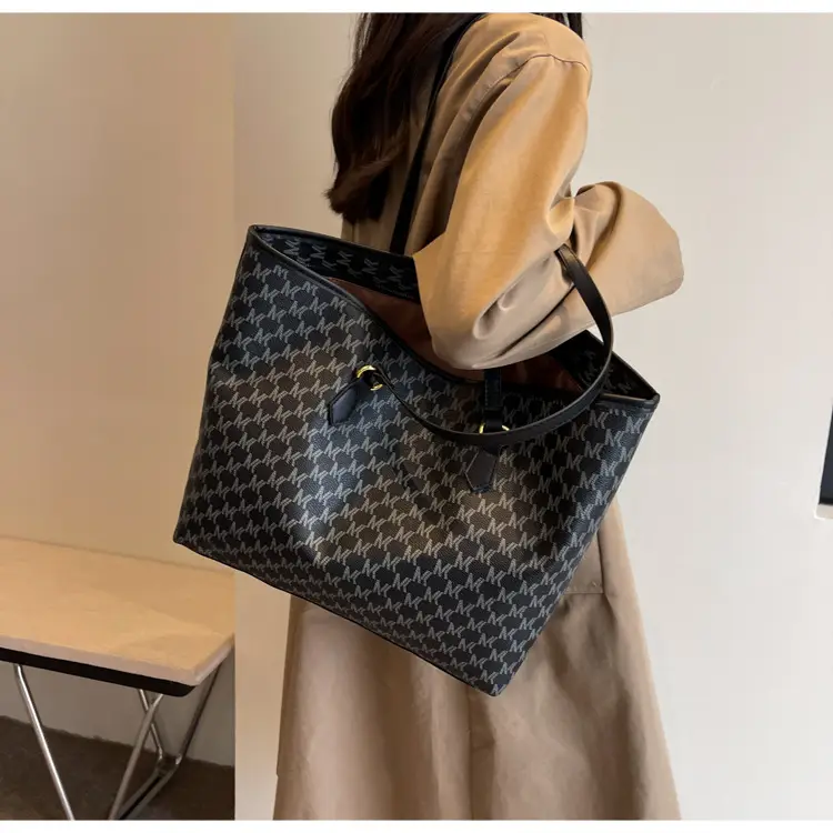 Women's Brown Monogram Tote Bag with Leather Handles — feature 28