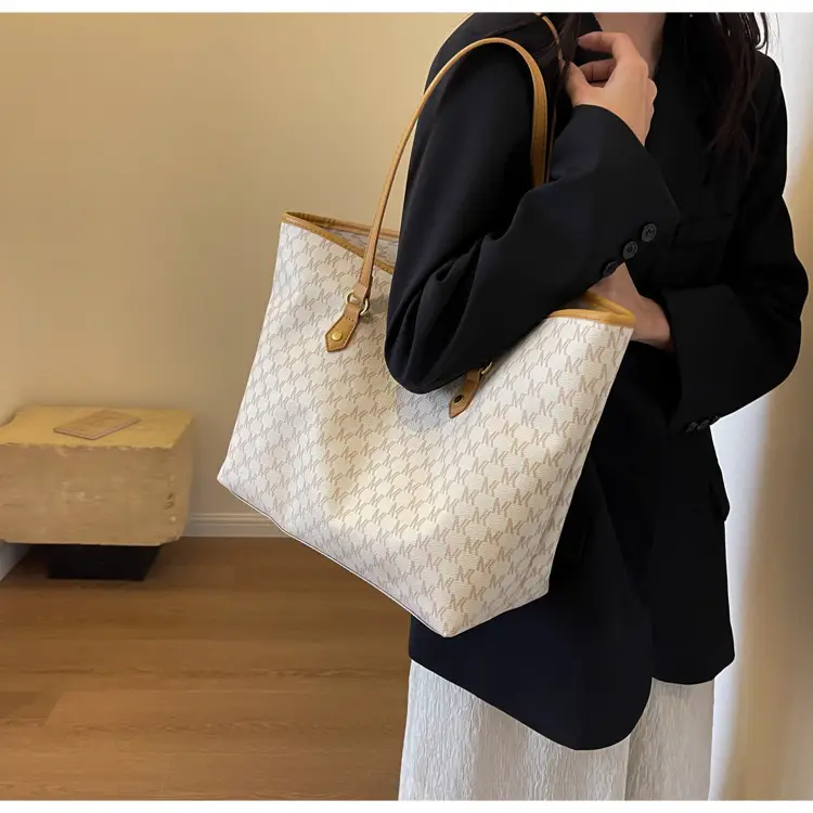 Women's Brown Monogram Tote Bag with Leather Handles — feature 29