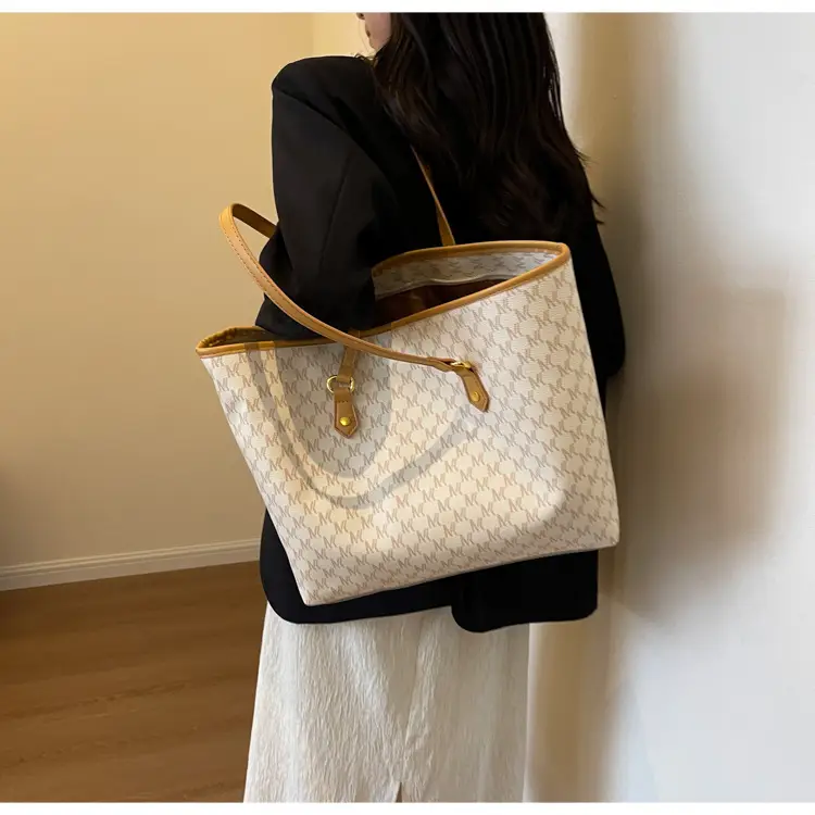 Women's Brown Monogram Tote Bag with Leather Handles — feature 31