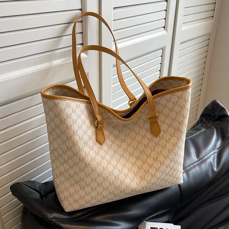 Women's Brown Monogram Tote Bag with Leather Handles - Image 2