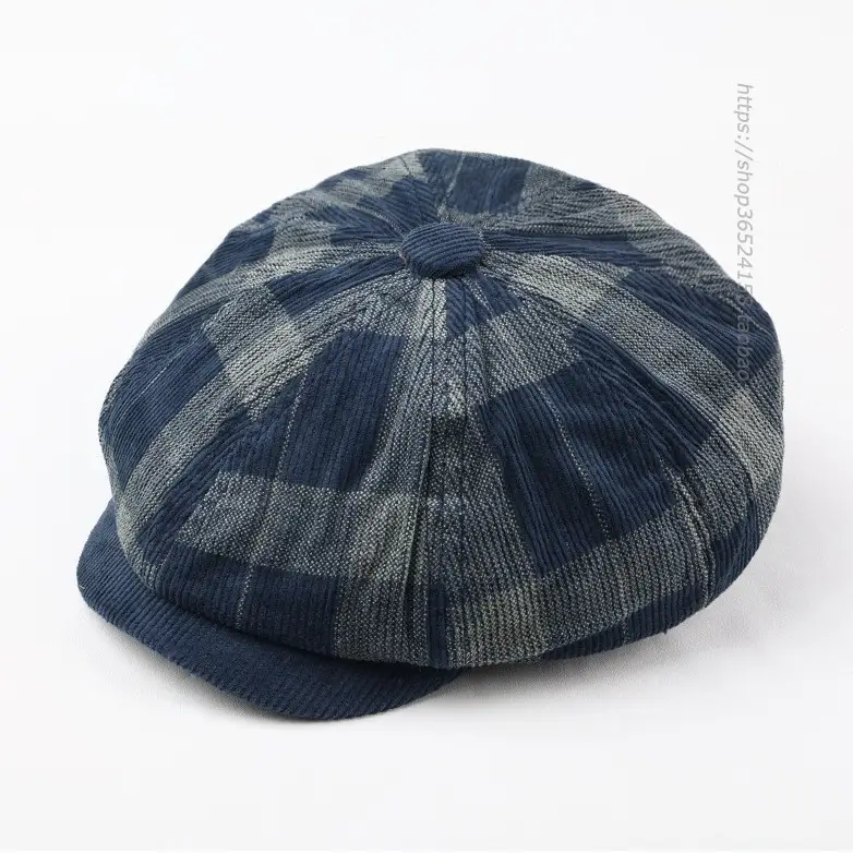 Korean Style Plaid Corduroy Cap for Men Women