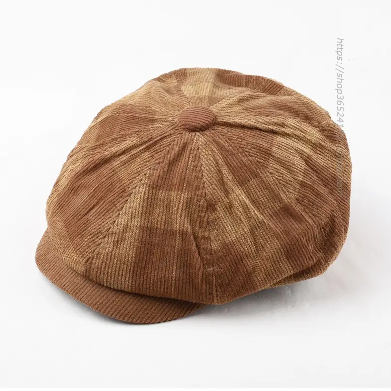 Korean Style Plaid Corduroy Cap for Men Women