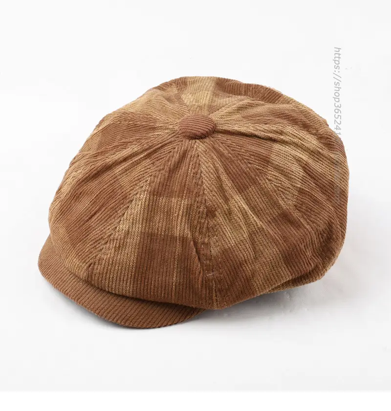 Korean Style Plaid Corduroy Cap for Men Women — feature 2