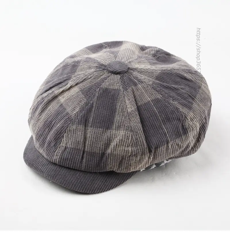 Korean Style Plaid Corduroy Cap for Men Women — feature 3
