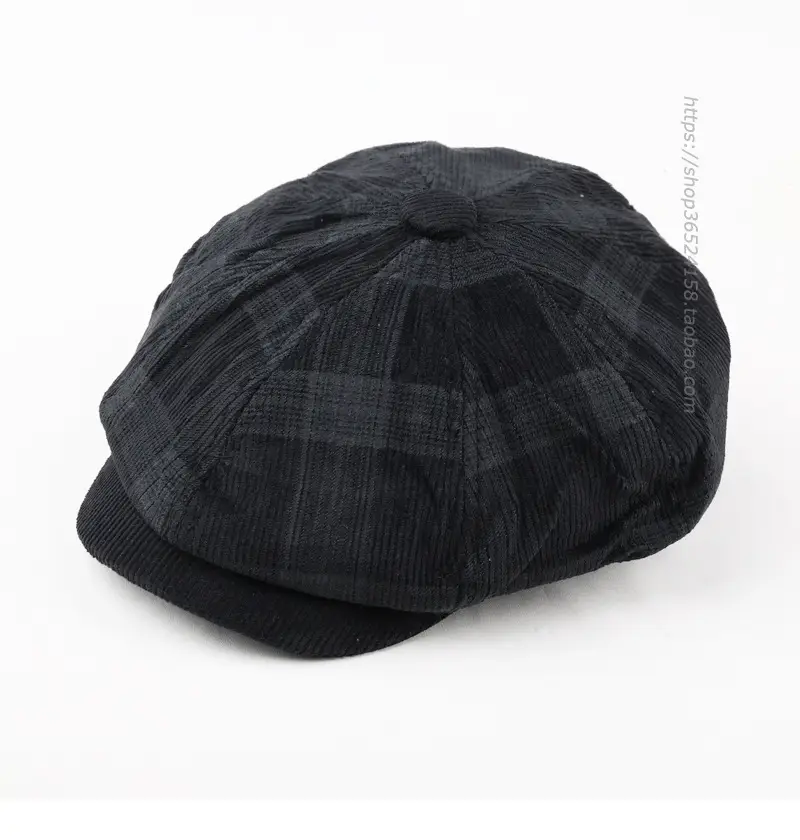 Korean Style Plaid Corduroy Cap for Men Women — feature 4