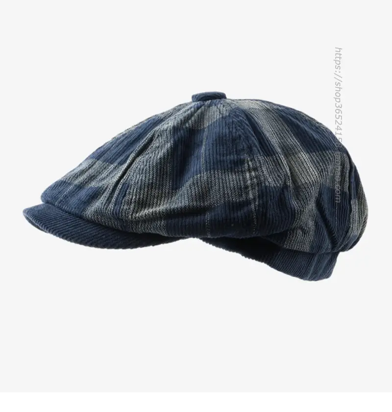 Korean Style Plaid Corduroy Cap for Men Women — feature 7