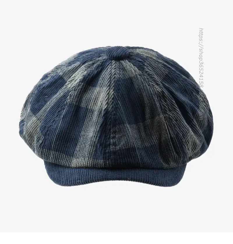 Korean Style Plaid Corduroy Cap for Men Women — feature 9