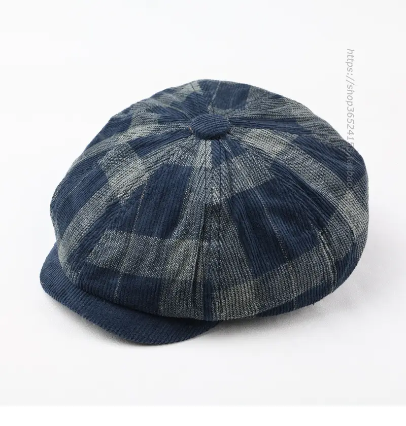 Korean Style Plaid Corduroy Cap for Men Women
