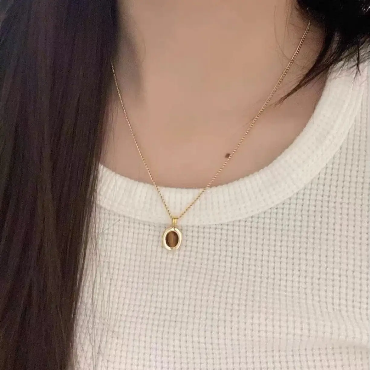 Tiger's Eye Necklace Women Gold Tiger Eye Stone Mother Shell Beaded - Image 8