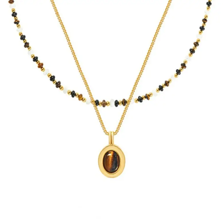 Tiger's Eye Necklace Women Gold Tiger Eye Stone Mother Shell Beaded - Image 9