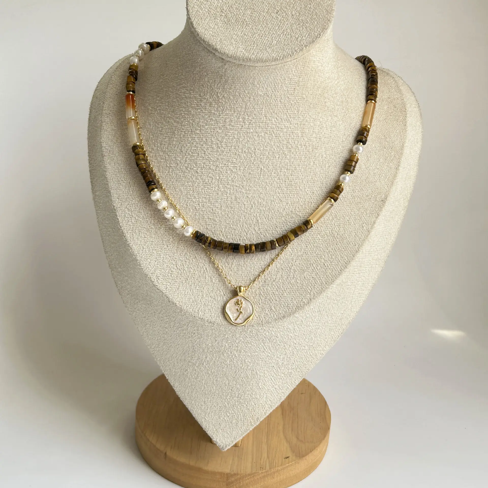 Tiger's Eye Necklace Women Gold Tiger Eye Stone Mother Shell Beaded — feature 10