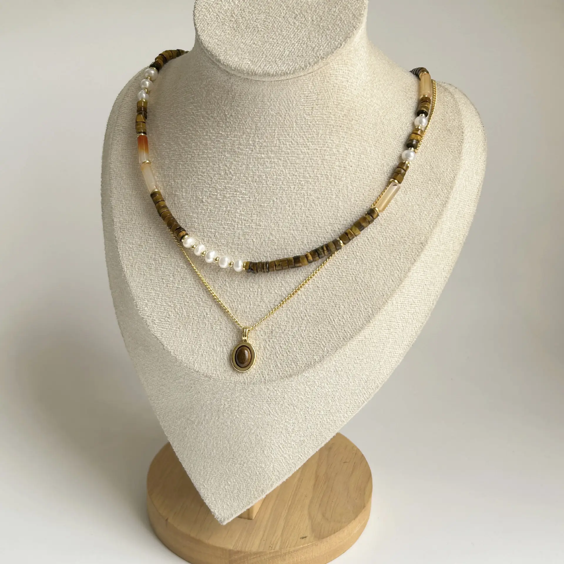 Tiger's Eye Necklace Women Gold Tiger Eye Stone Mother Shell Beaded — feature 11