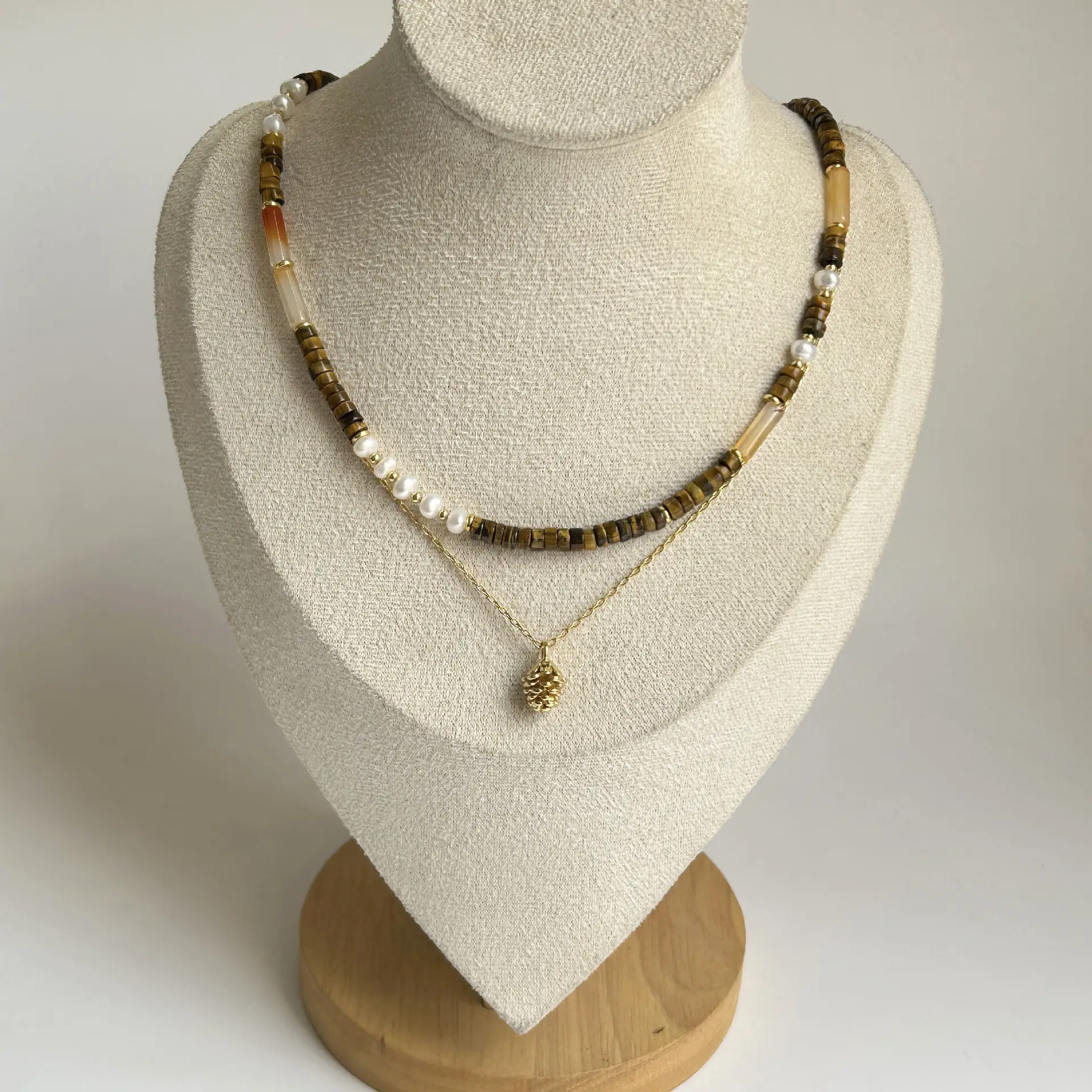 Tiger's Eye Necklace Women Gold Tiger Eye Stone Mother Shell Beaded — feature 12