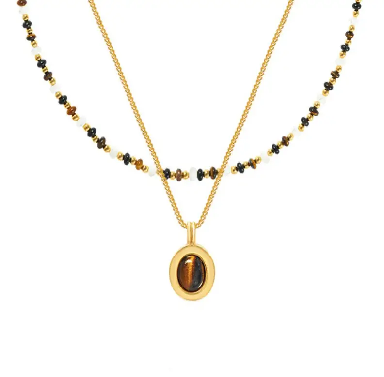 Tiger's Eye Necklace Women Gold Tiger Eye Stone Mother Shell Beaded — feature 8