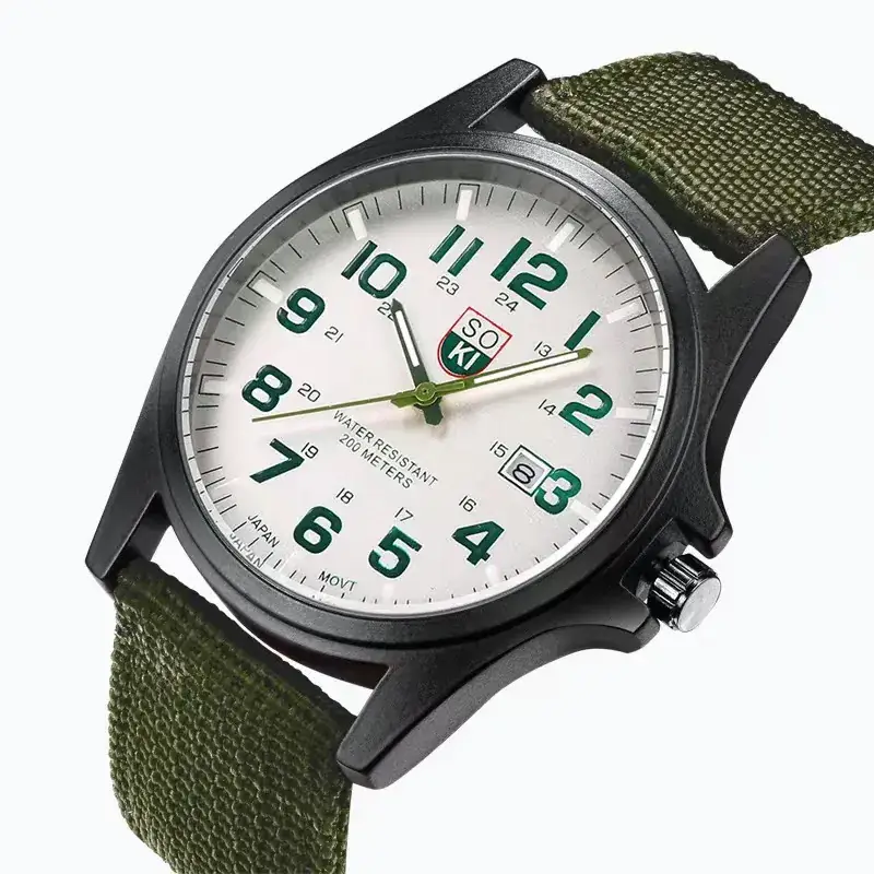 Men's Military Style Black Watch with Calendar & Nylon Strap - Image 4