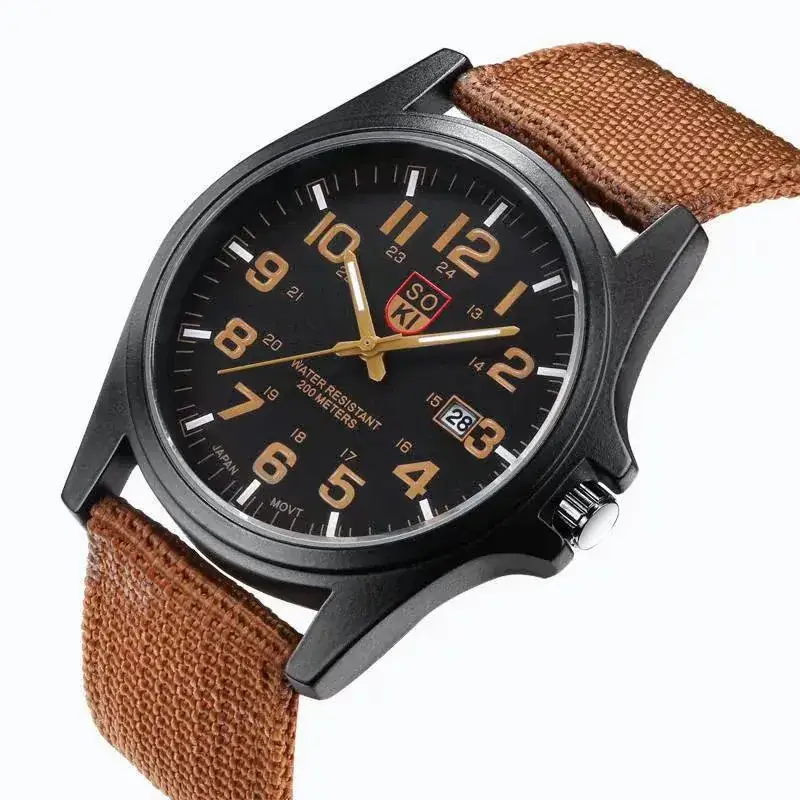 Men's Military Style Black Watch with Calendar & Nylon Strap - Image 3