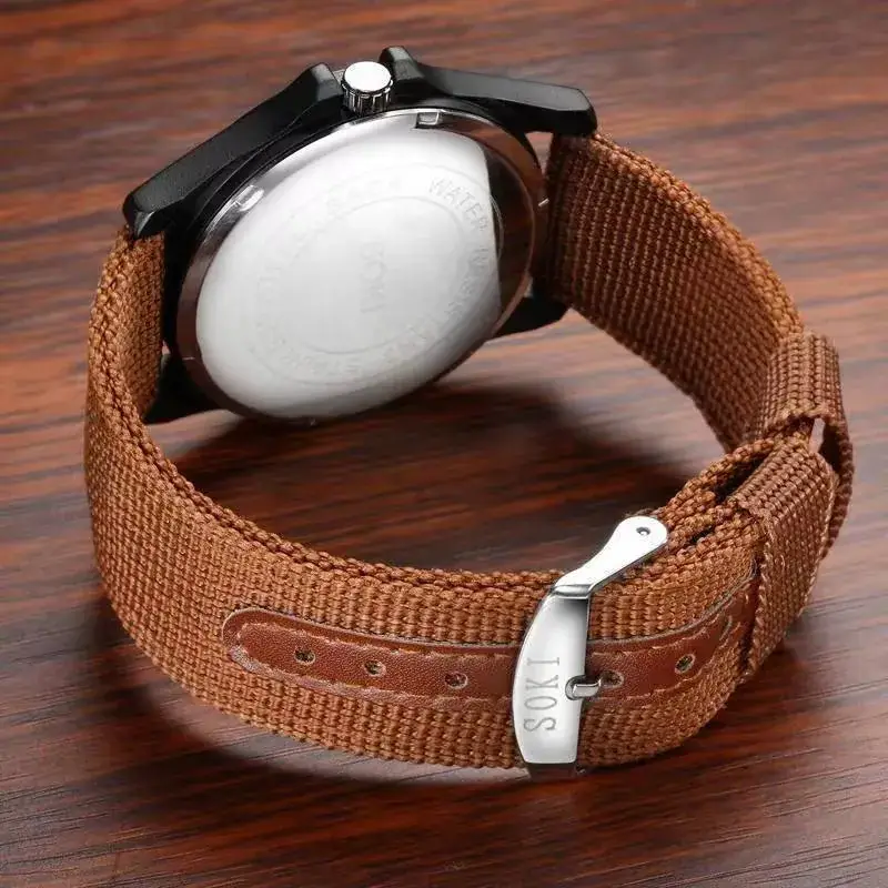 Men's Military Style Black Watch with Calendar & Nylon Strap — feature 3
