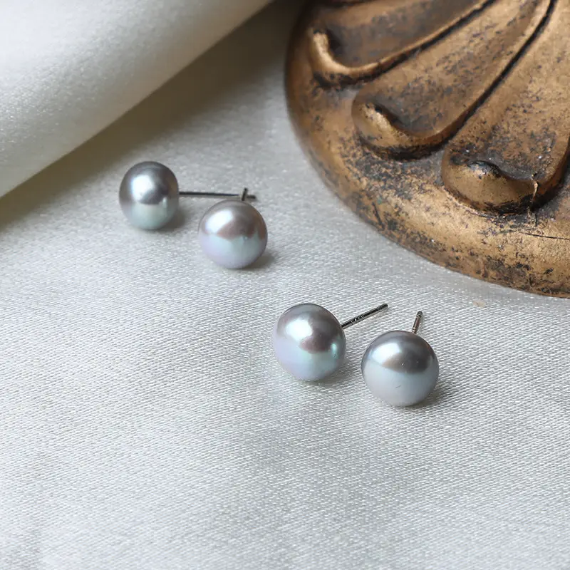 Zhenduo Hemp Gray Pearl Earrings S925 Silver