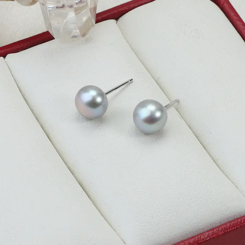 Zhenduo Hemp Gray Pearl Earrings S925 Silver