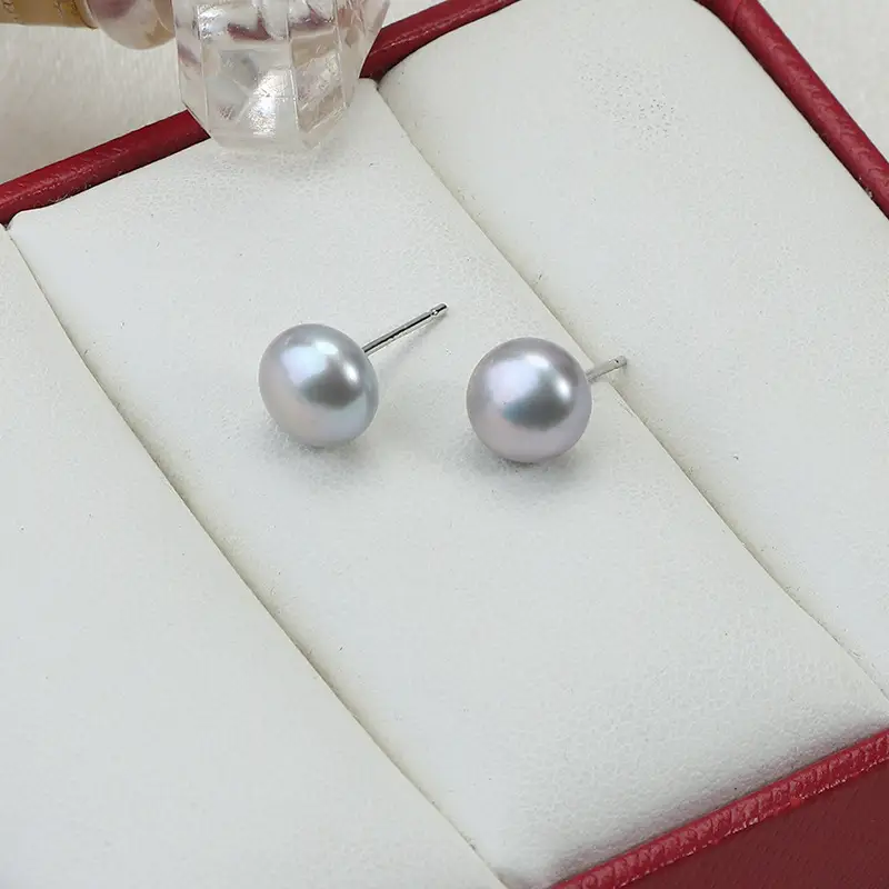 Zhenduo Hemp Gray Pearl Earrings S925 Silver