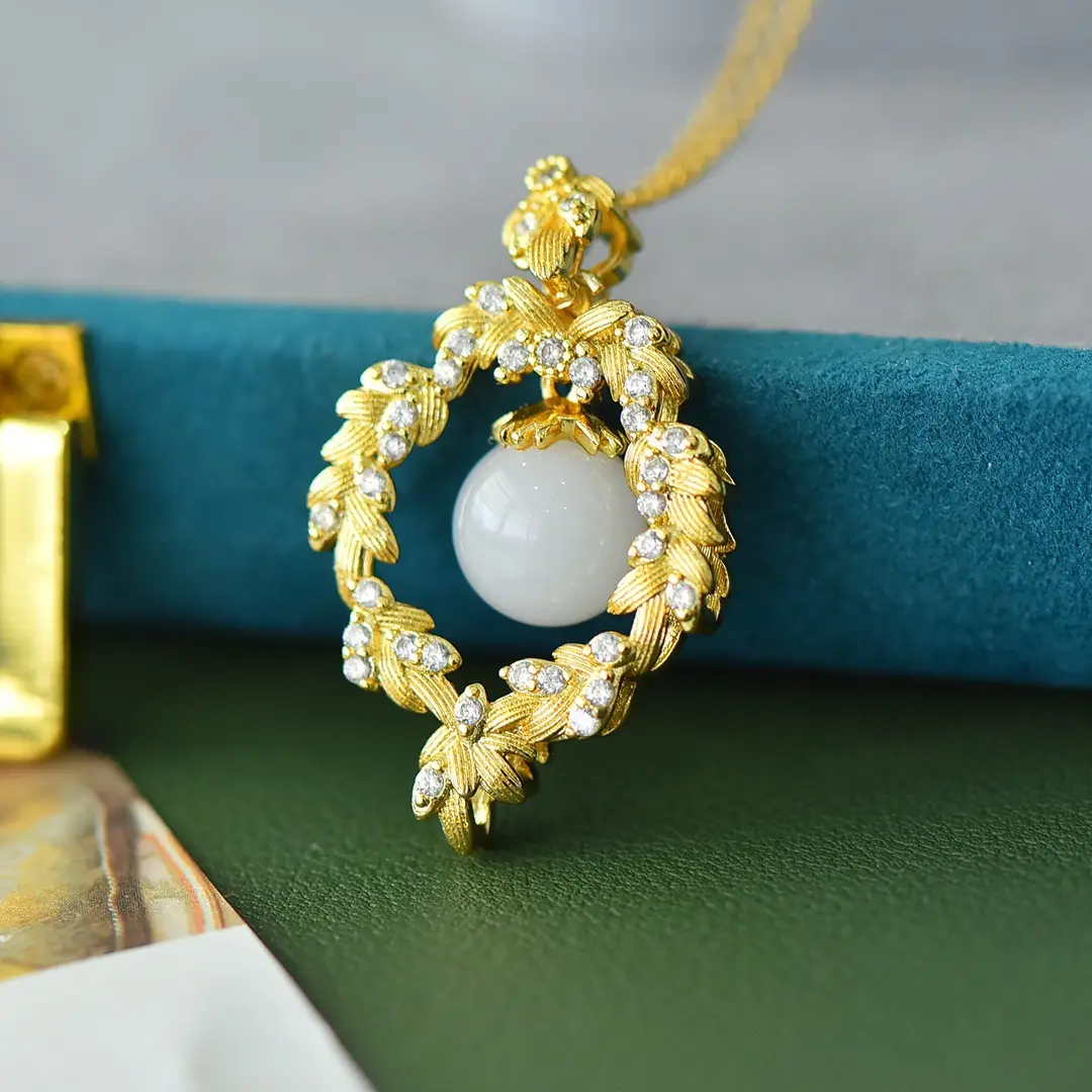 Copper Pendant with Gold & Jade Beads - Image 3