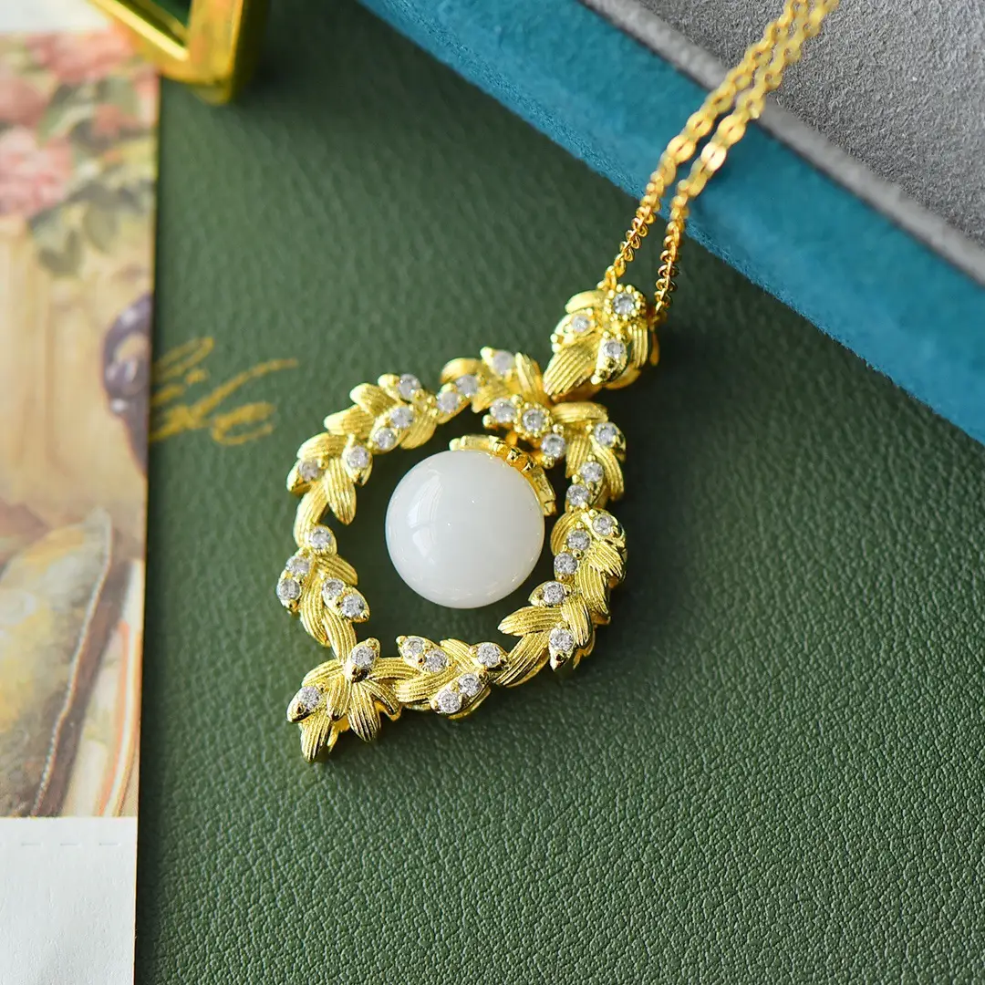 Copper Pendant with Gold & Jade Beads - Image 4