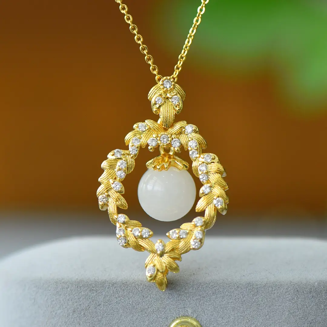 Copper Pendant with Gold & Jade Beads - Image 5