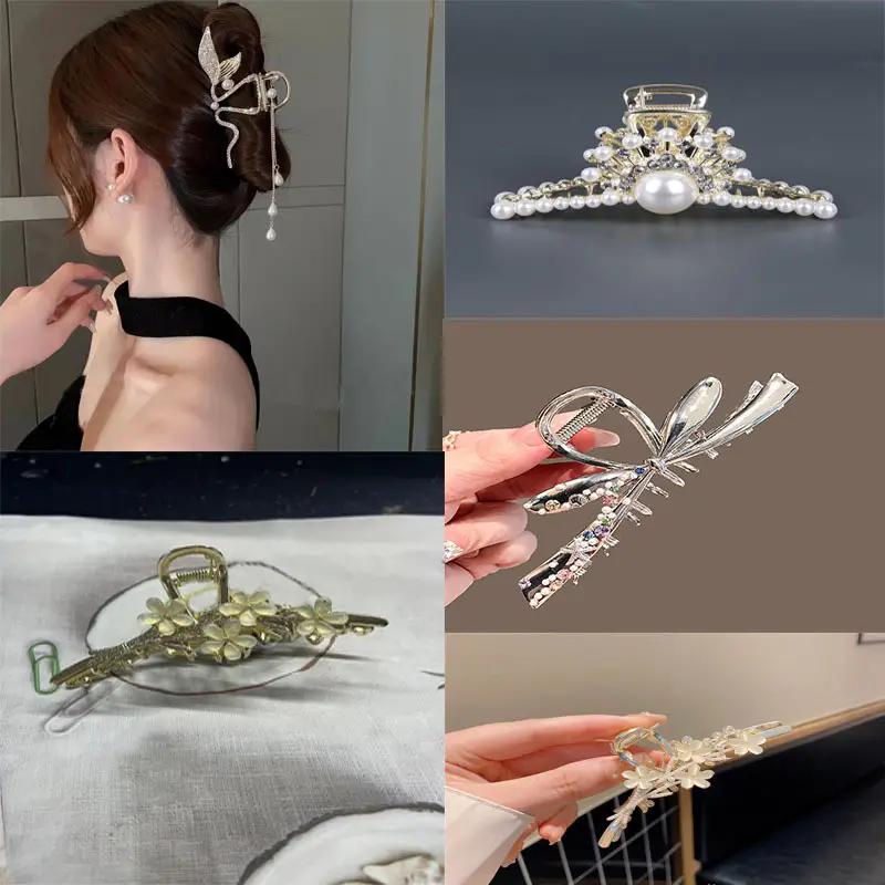 Gold Pearl Tassel Hairpin with Green Emerald Clips — feature 4