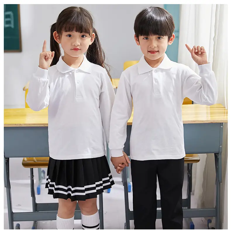 Pink Boys Girls Polo T-Shirt Long Sleeve Cotton — feature 3
