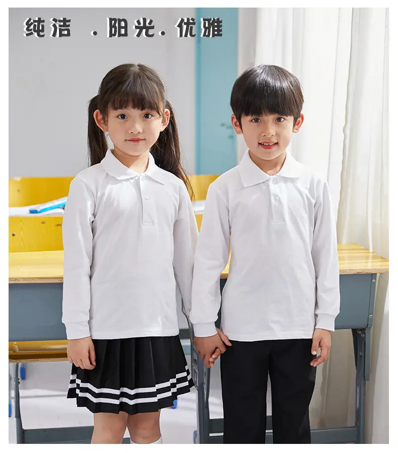 Pink Boys Girls Polo T-Shirt Long Sleeve Cotton — feature 4