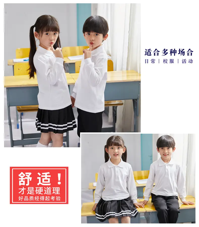 Pink Boys Girls Polo T-Shirt Long Sleeve Cotton — feature 5