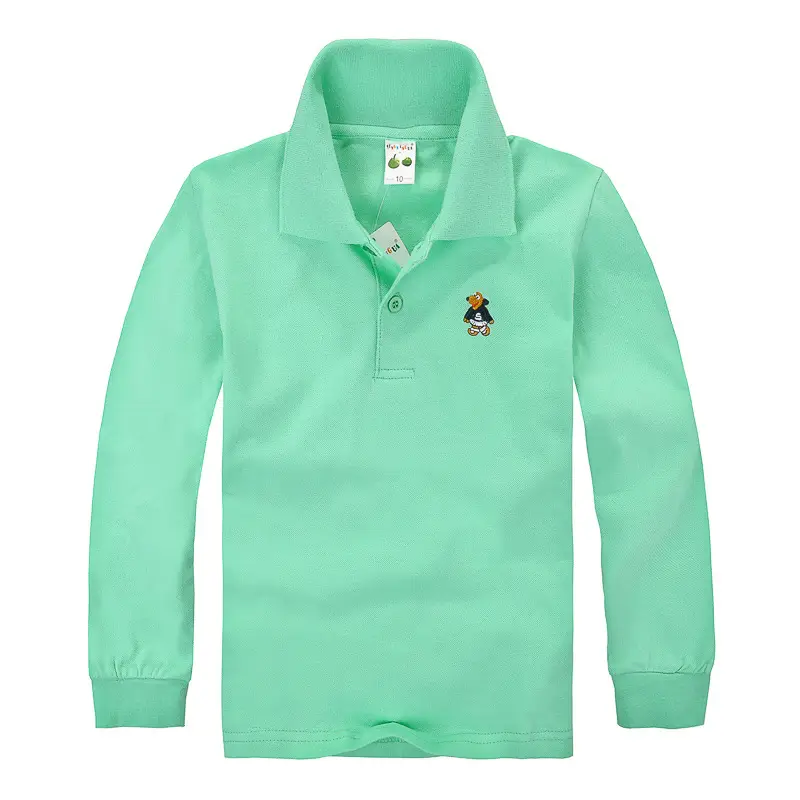 Pink Boys Girls Polo T-Shirt Long Sleeve Cotton - Image 10