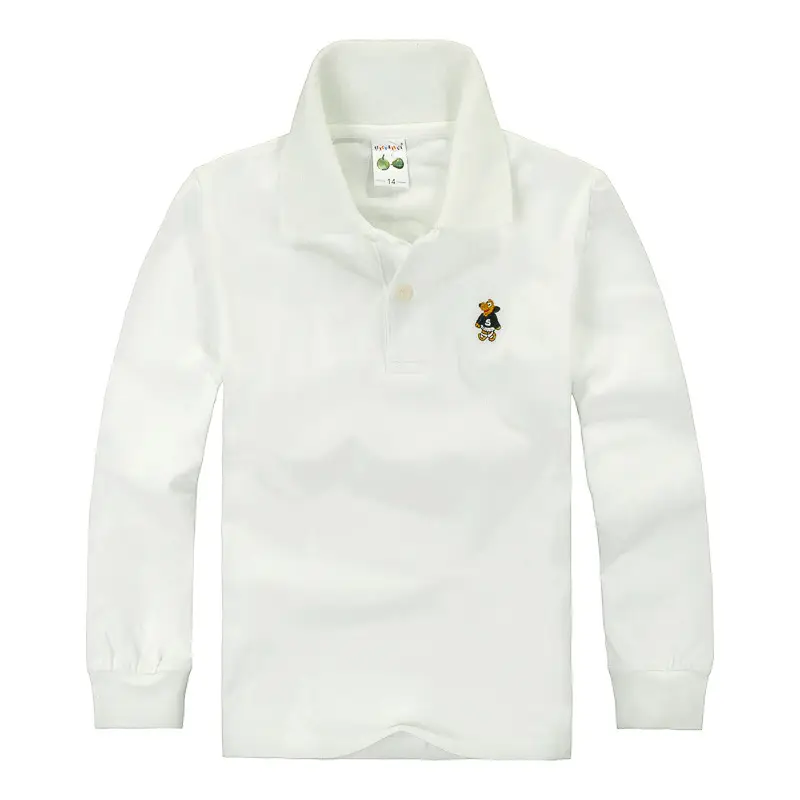 Pink Boys Girls Polo T-Shirt Long Sleeve Cotton - Image 2