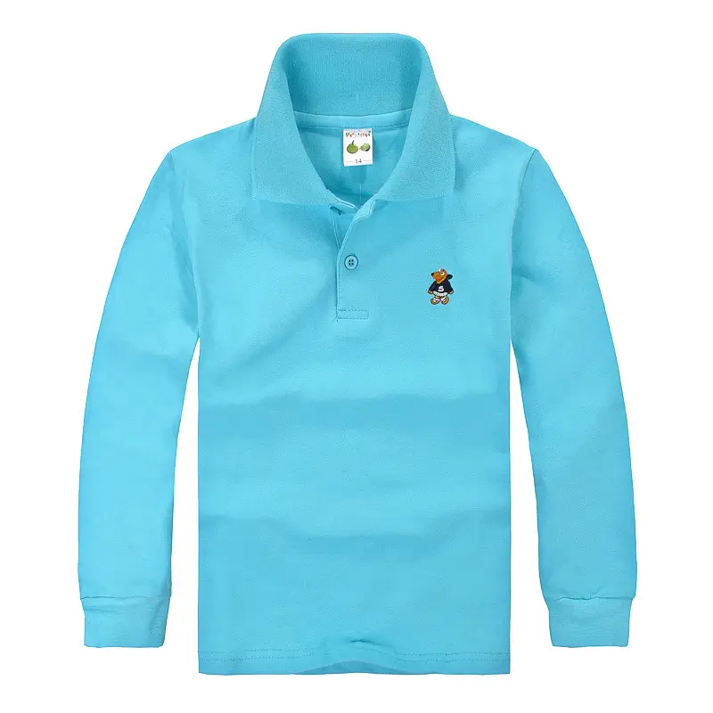 Pink Boys Girls Polo T-Shirt Long Sleeve Cotton - Image 3