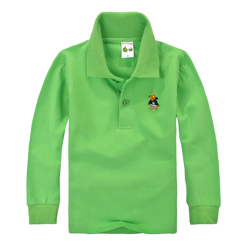 Pink Boys Girls Polo T-Shirt Long Sleeve Cotton - Image 6