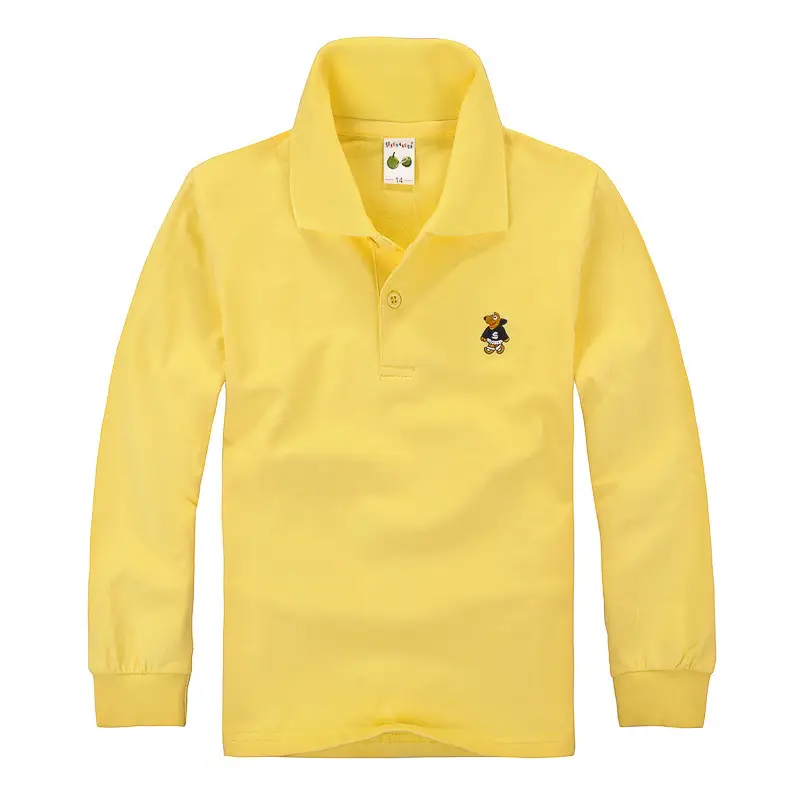 Pink Boys Girls Polo T-Shirt Long Sleeve Cotton - Image 7