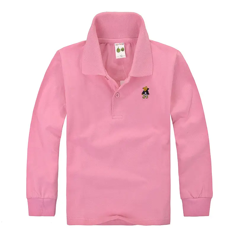 Pink Boys Girls Polo T-Shirt Long Sleeve Cotton - Image 8