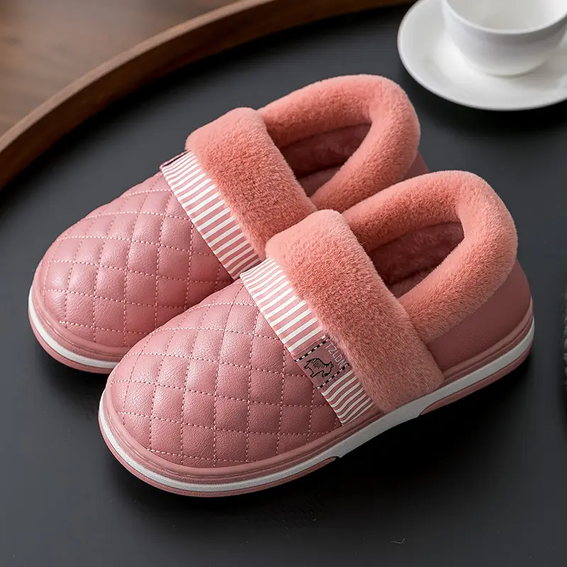 Waterproof Cotton Slippers Women's Autumn and Winter Bag Heel for Home Elderly Non-slip fleece-lined Warm Thick-soled Household pu Leather Cotton Shoes - Image 7