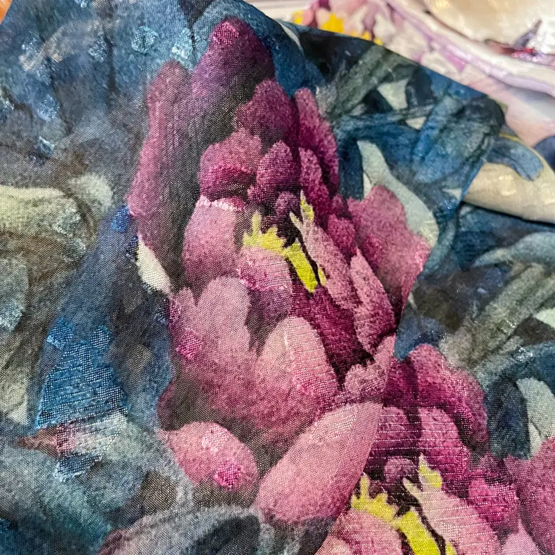 Silk Scarf Orange Green Floral Women's Belt Scarf - Image 7