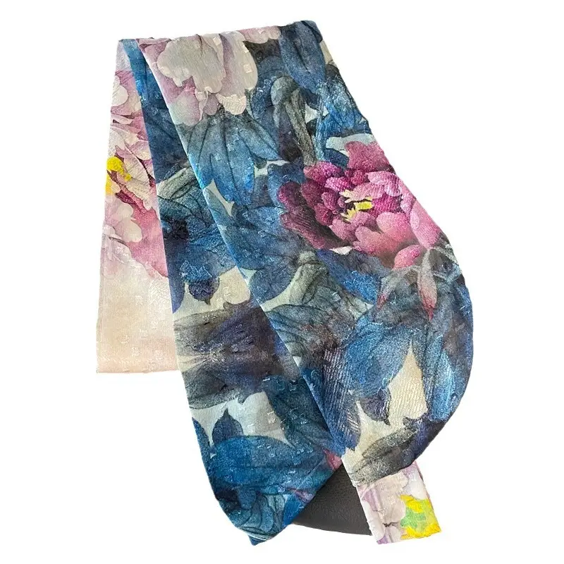 Silk Scarf Orange Green Floral Women's Belt Scarf - Image 8