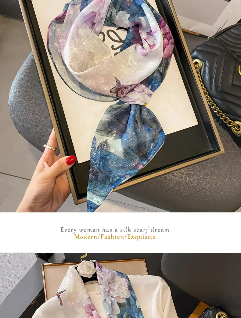 Silk Scarf Orange Green Floral Women's Belt Scarf — feature 9